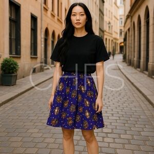 LULAROE Madison Skirt purple Sailor Jerry Tattoo Print Size Medium NWT